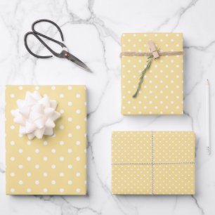 Classic Polka Dot White - Canary Yellow Wrapping Paper Sheets