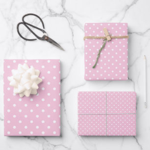 Classic Polka Dot White - Light Pink Wrapping Paper Sheets