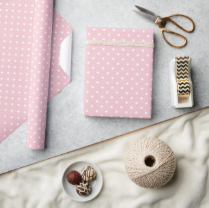 Classic Polka Dot White - Pink Wrapping Paper