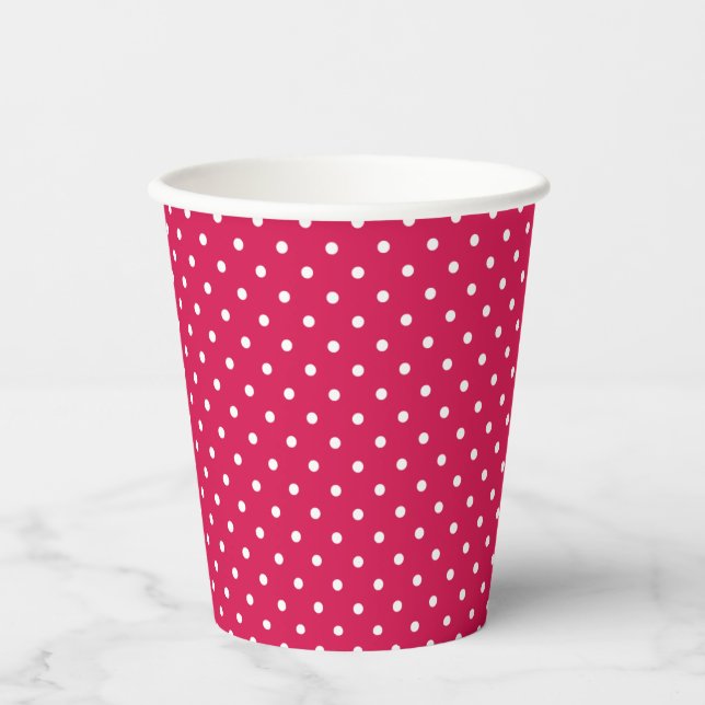 Classic Polka Dot White - Raspberry Red Paper Cups (Front)