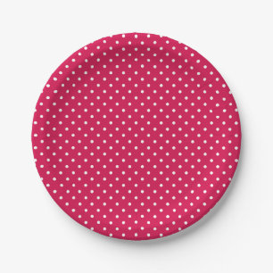 Classic Polka Dot White - Raspberry Red Paper Plates