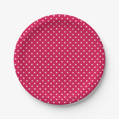 Classic Polka Dot White - Raspberry Red Paper Plates