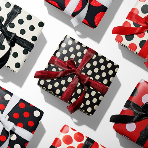 Classic Polka Dot White Red  Black Tie Collection  Wrapping Paper Sheets