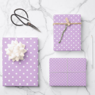 Classic Polka Dot White - Soft Lilac Wrapping Paper Sheets