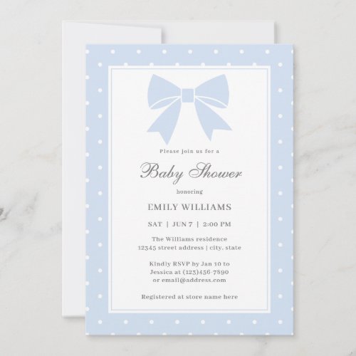 Classic Polka Dots Baby Blue Bow Boy Baby Shower Invitation