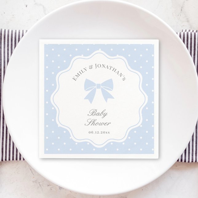 Classic Polka Dots Baby Blue Bow Boy Baby Shower Napkins (Creator Uploaded)