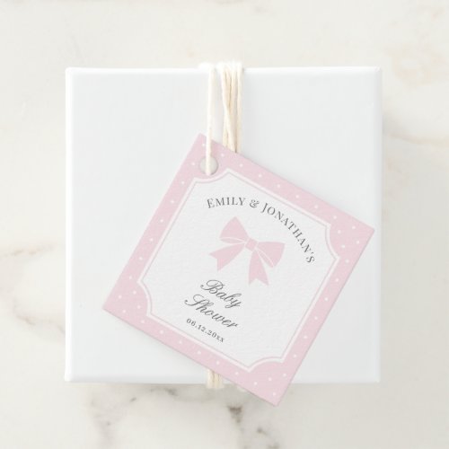 Classic Polka Dots Baby Pink Bow Girl Baby Shower Favor Tags