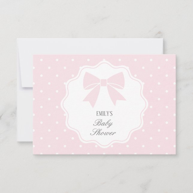 Classic Polka Dots Baby Pink Bow Girl Baby Shower Thank You Card (Front)