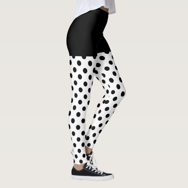 Classic Polka Dots Black and White on Leggings (Right)