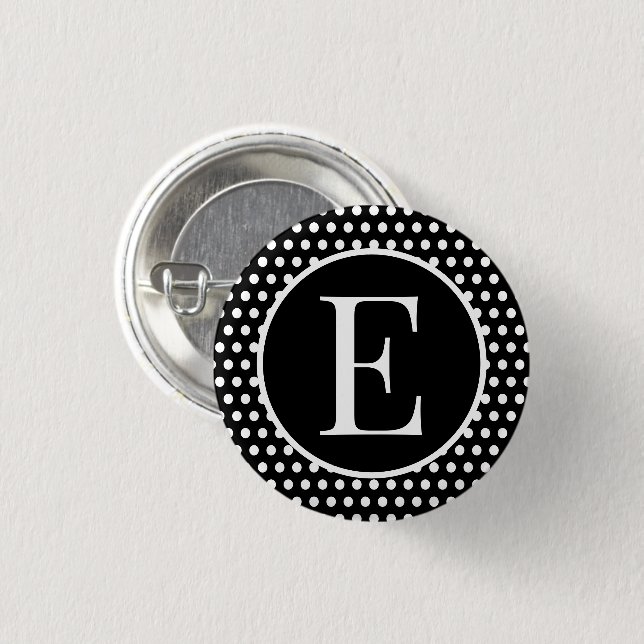 Classic Polka Dots Black Custom initial letter  Button (Front & Back)