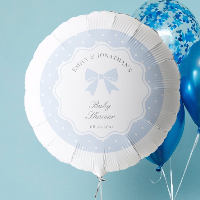Classic Polka Dots Dusty Blue Bow Boy Baby Shower Balloon (Creator Uploaded)
