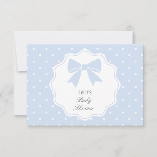 Classic Polka Dots Dusty Blue Bow Boy Baby Shower Thank You Card