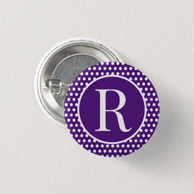 Classic Polka Dots Purple Custom initial letter  Button (Front & Back)