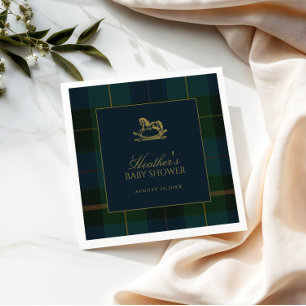 Classic Polo Dark Green Plaid Baby Shower Napkins