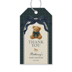 Classic Polo Navy Plaid Teddy Bear Baby Shower Gift Tags
