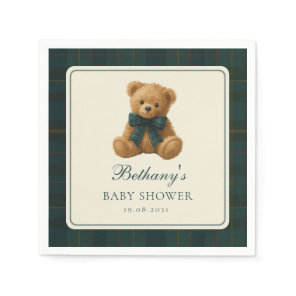Classic Polo Tartan Teddy Bear Baby Shower Napkins