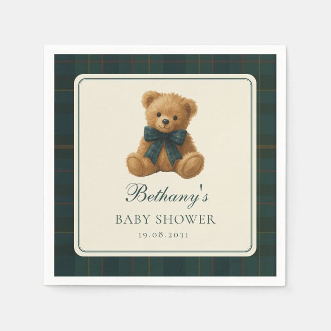 Classic Polo Tartan Teddy Bear Baby Shower Napkins (Front)