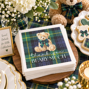 Classic Polo Teddy Bear Plaid Baby Shower Napkins