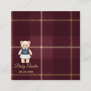 Classic Polo Teddy Bear Preppy Plaid Baby Shower Enclosure Card