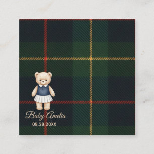 Classic Polo Teddy Bear Preppy Plaid Baby Shower Enclosure Card
