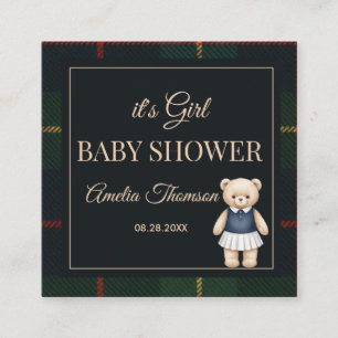 Classic Polo Teddy Bear Preppy Plaid Baby Shower Enclosure Card
