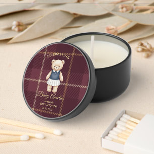 Classic Polo Teddy Bear Preppy Plaid Baby Shower Mini Candle Favors