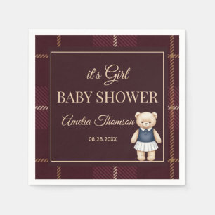 Classic Polo Teddy Bear Preppy Plaid Baby Shower Napkins