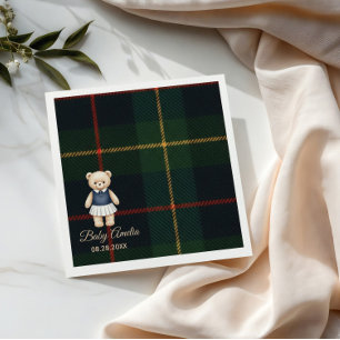 Classic Polo Teddy Bear Preppy Plaid Baby Shower  Napkins