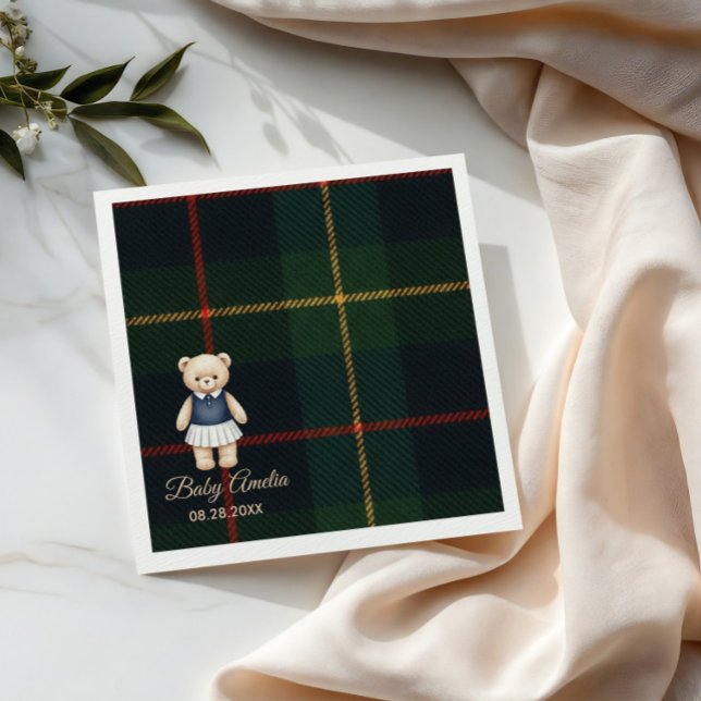 Classic Polo Teddy Bear Preppy Plaid Baby Shower  Napkins (Creator Uploaded)