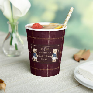 Classic Polo Teddy Bear Preppy Plaid Baby Shower  Paper Cups