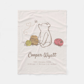 Classic Pooh and Honey Pots Birth Stats Fleece Blanket