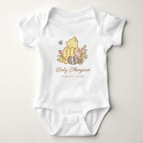 Classic Pooh and Piglet  Baby Announcement Date Baby Bodysuit