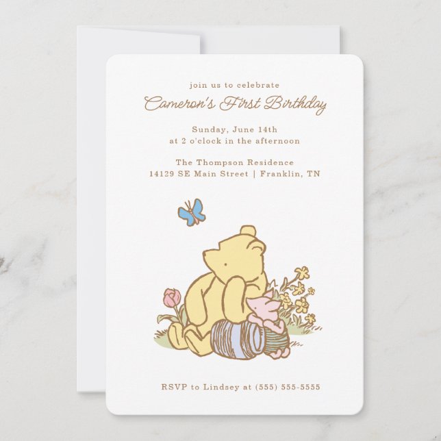 Classic Pooh and Piglet First Birthday Invitation (Front)