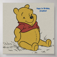 Classic Pooh Bear Sitting and Smiling with Bubble