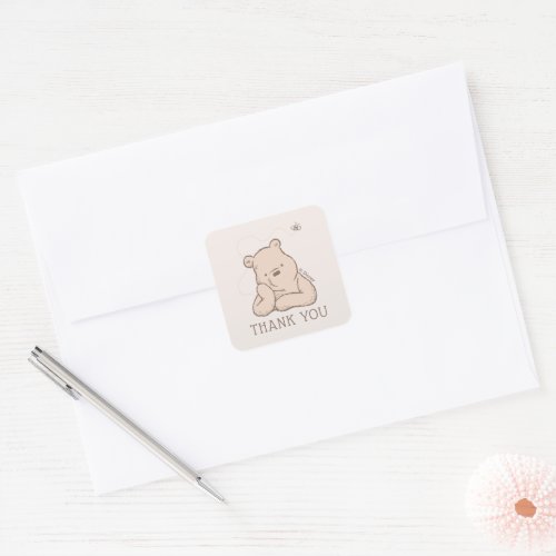 Classic Pooh  Birthday Thank You Square Sticker