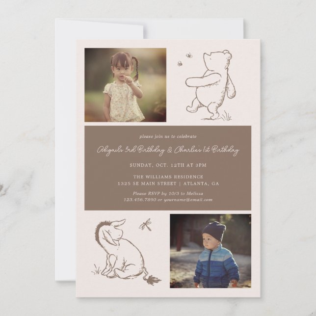 Classic Pooh & Eeyore | Kids Joint Birthday Invitation (Front)