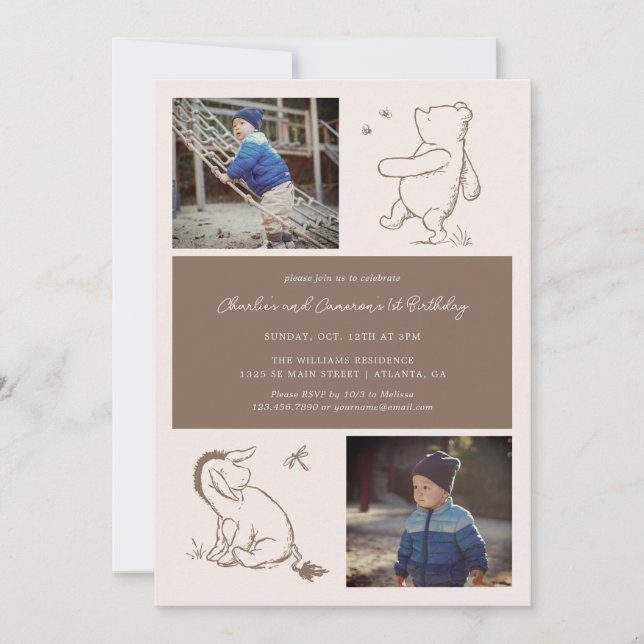 Classic Pooh & Eeyore | Twins Birthday Invitation (Front)