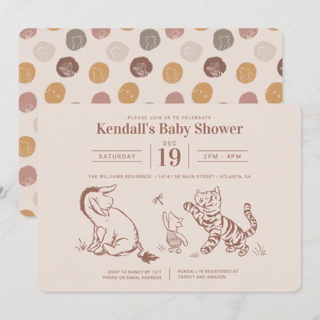 Classic Pooh & Pals Baby Shower Invitation (Front/Back)