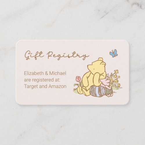 Classic Pooh  Piglet Baby Shower Gift Registry Enclosure Card