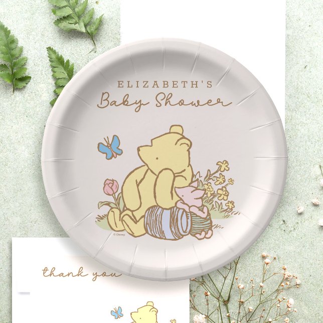 Classic Pooh & Piglet Baby Shower Paper Plates (Plate on table)