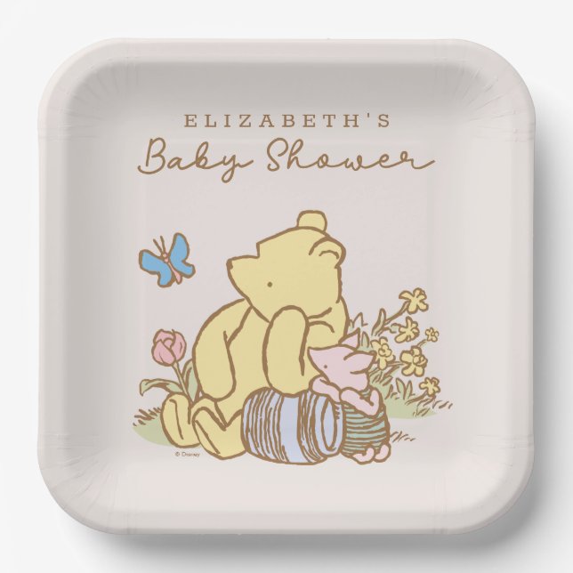 Classic Pooh & Piglet Baby Shower Paper Plates (Front)