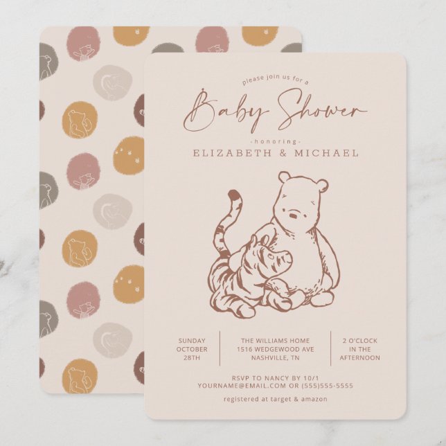 Classic Pooh & Tigger Baby Shower Invitation (Front/Back)