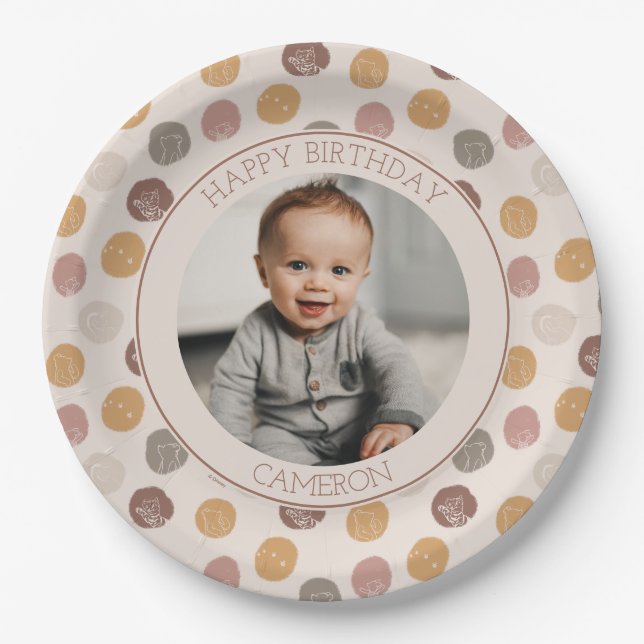 Classic Pooh & Tigger First Birthday Photo Paper Plates (Front)