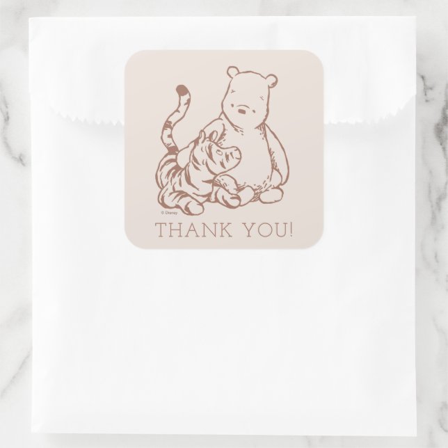 Classic Pooh & Tigger First Birthday Thank You Square Sticker (Bag)