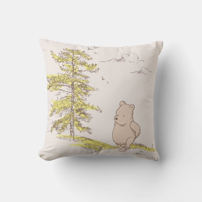 Classic Pooh Walking in the Woods Throw Pillow (Front)