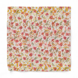 Classic Poppy Pink & Olive Buds Floral Pattern  Bandana