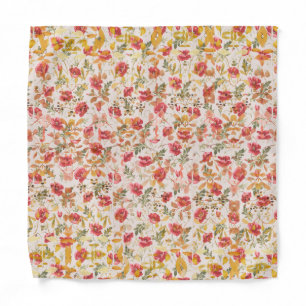 Classic Poppy Pink & Olive Buds Floral Pattern Bandana