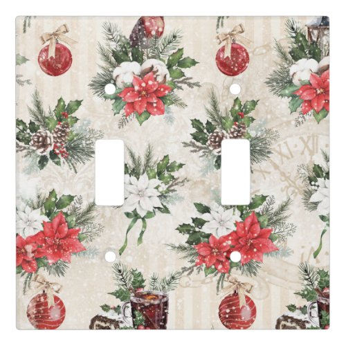 Classic popular Christmas red and white poinsettia Light Switch Cover