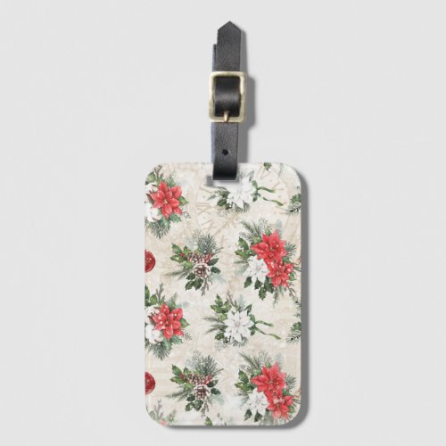 Classic popular Christmas red and white poinsettia Luggage Tag