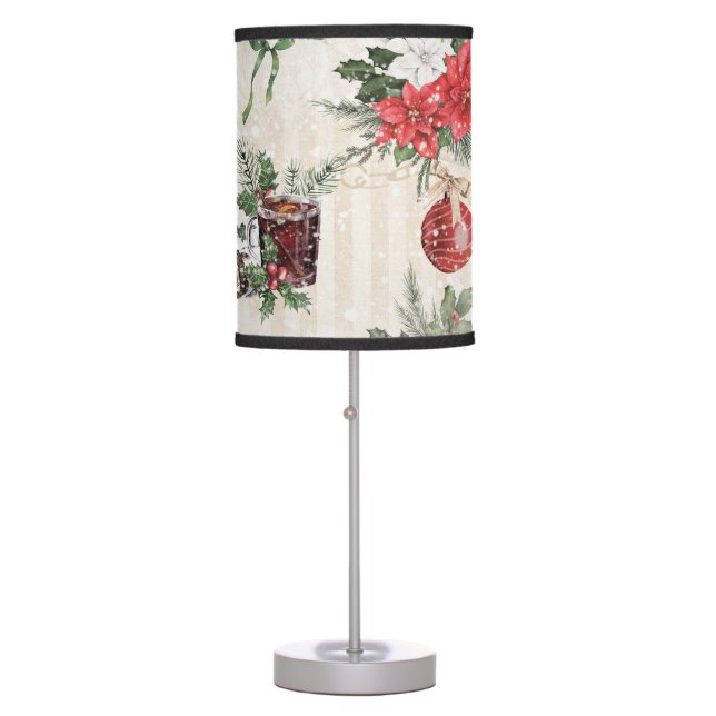 Classic popular Christmas red and white poinsettia Table Lamp (Front)
